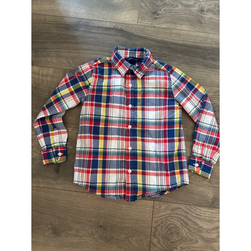 Janie and Jack Boys Size 5 Plaid Button Down Shirt Multi Color Long Sleeve